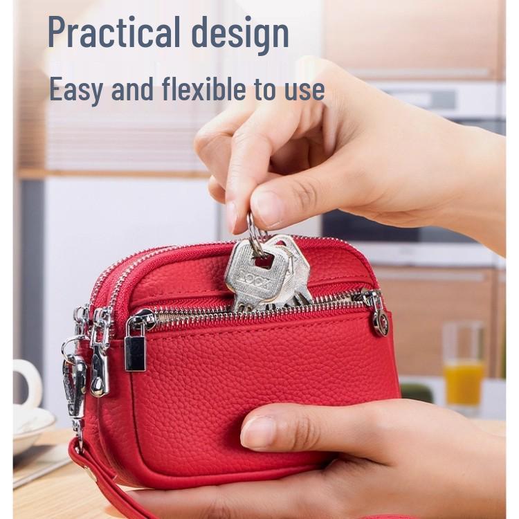 Women's Multifunctional PU Leather Double Zipper Small Wallet and Coin Purse