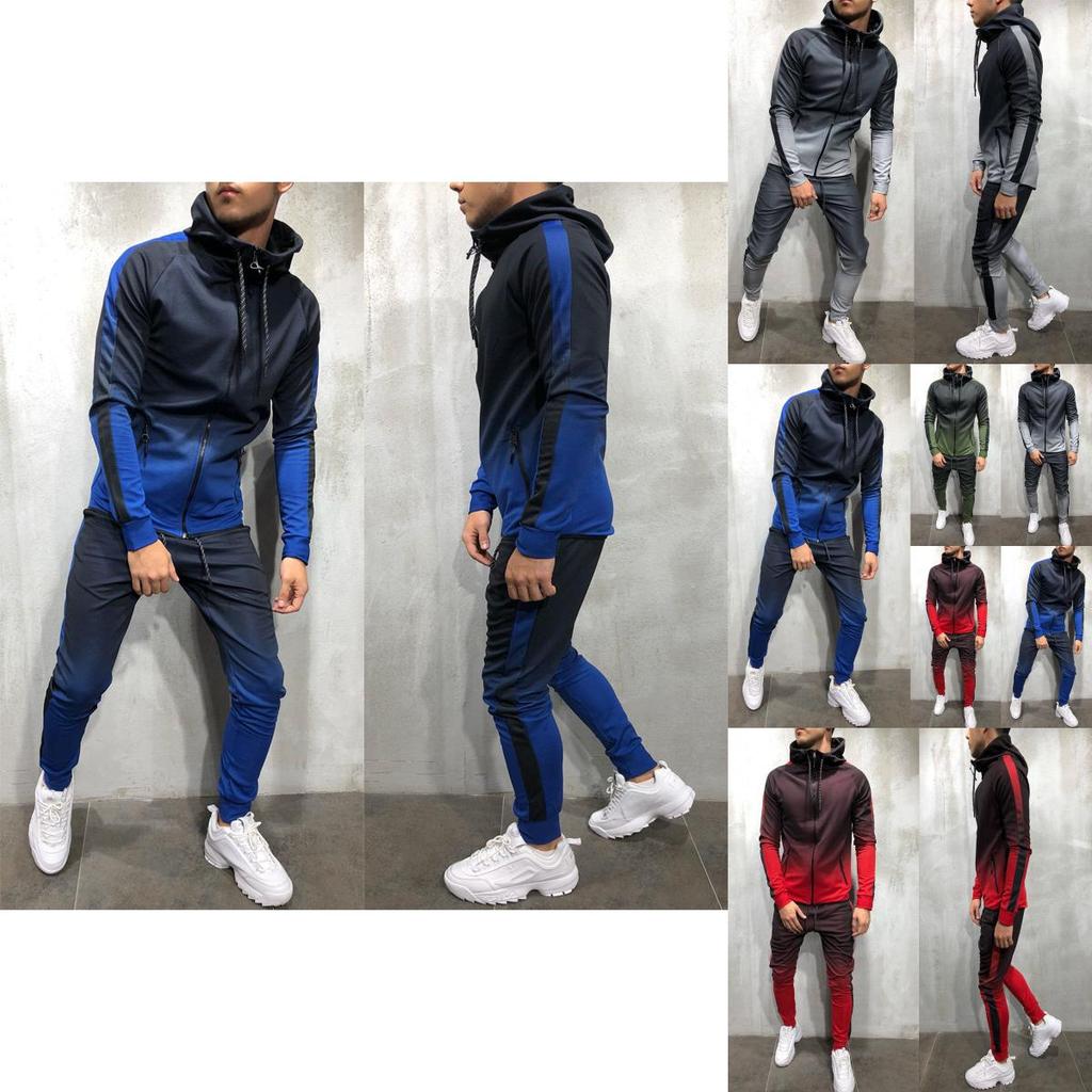 Premium Mens 2pc Tracksuit Set Hoodie And Joggers With Slim Fit And Zip Pockets