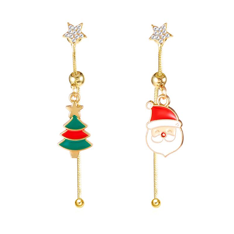 Asymmetric Moving Santa Claus Christmas Tree Drop Earrings For Women Zircon Star Snowman Bell Long Tassel Earring Party Jewerly