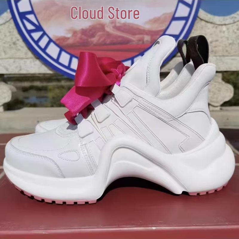 2025 Damskor i kändisstil för pappa: Rosettformade, tjocka sular, snörning, höjdhöjande fritidsskor