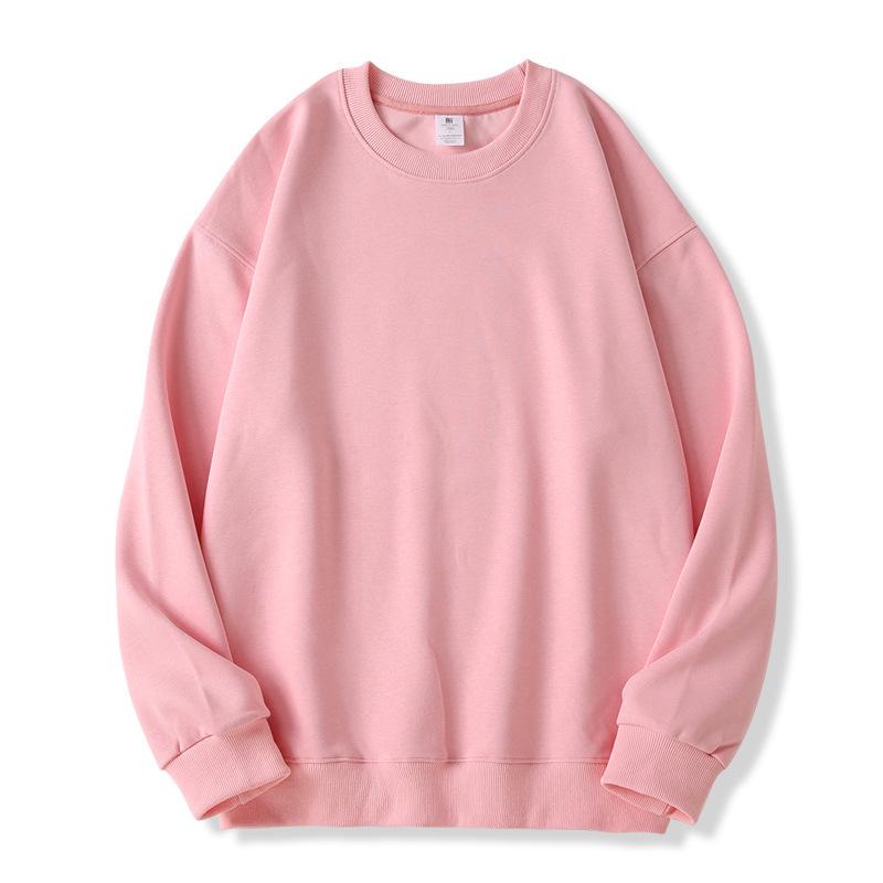 2025 Winter Men's Pure Color Cotton Round Neck Hoodie - Trendy Couple Youth Pullover with Print