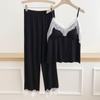 Casual Lace-Trim Pajama Set with Built-in Bra Pads