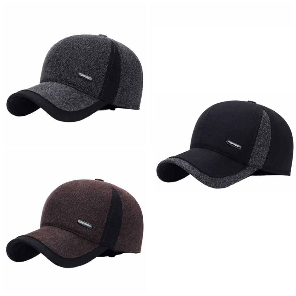 Keep Warm Men Baseball Cap Earflap Winter Snapback Hat Simple Ear Protection Peaked Cap  Autumn