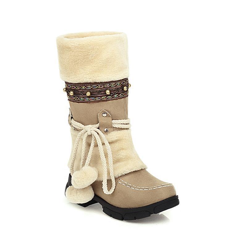 European, American Autumn and Winter Fur Ball Fur Boots Snow Boots Thermal Boots Female Student Boots Supply W