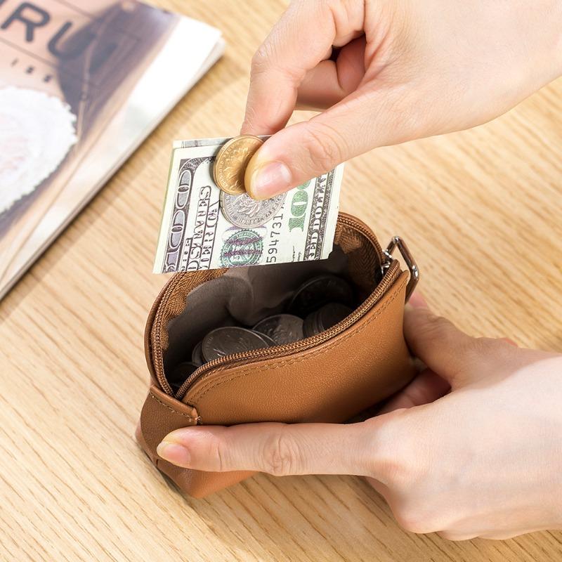 Genuine Leather Mini Shell Change Bag Women's New Japanese Vegetable Tanned Cowhide Niche Coin Bag Portable Zipper Storage Bag