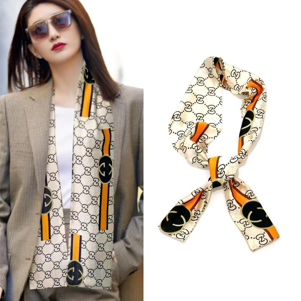 Narrow Silk Scarf, Women'S Streamer, Hair Accessories, Tied Bag, Small Scarf, Printed Headband, Silk Long Silk Scarf.