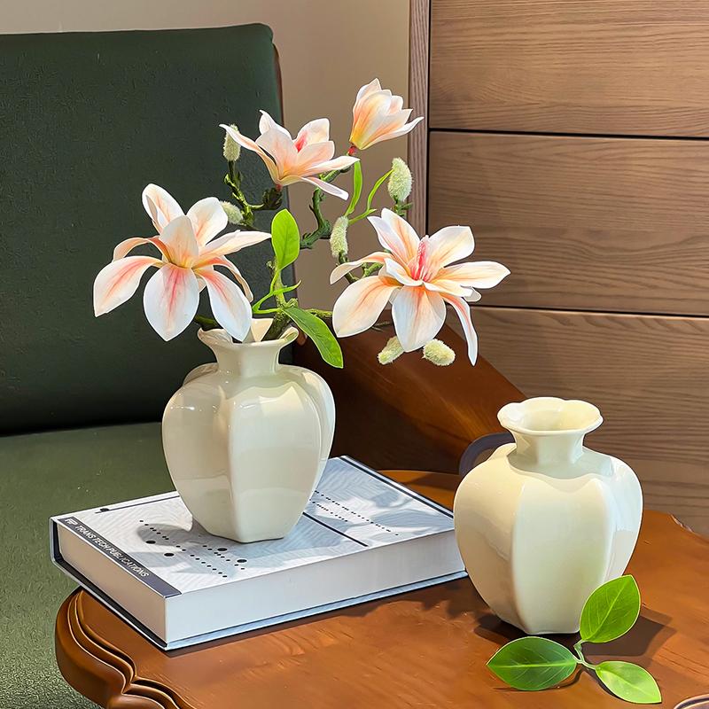 French Vintage Flower Vase Wedding Table Centerpiece Aesthetic Decorative Vases White Ceramic Vase Home Office Decoration