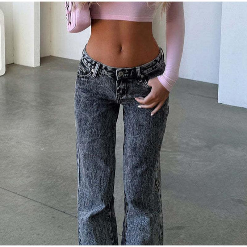 Women's Spring Summer Y2k Light Blue Baggy Pants Low Waist Loose Fit Straight Leg Denim Pants Boyfriend Jeans with Pockets