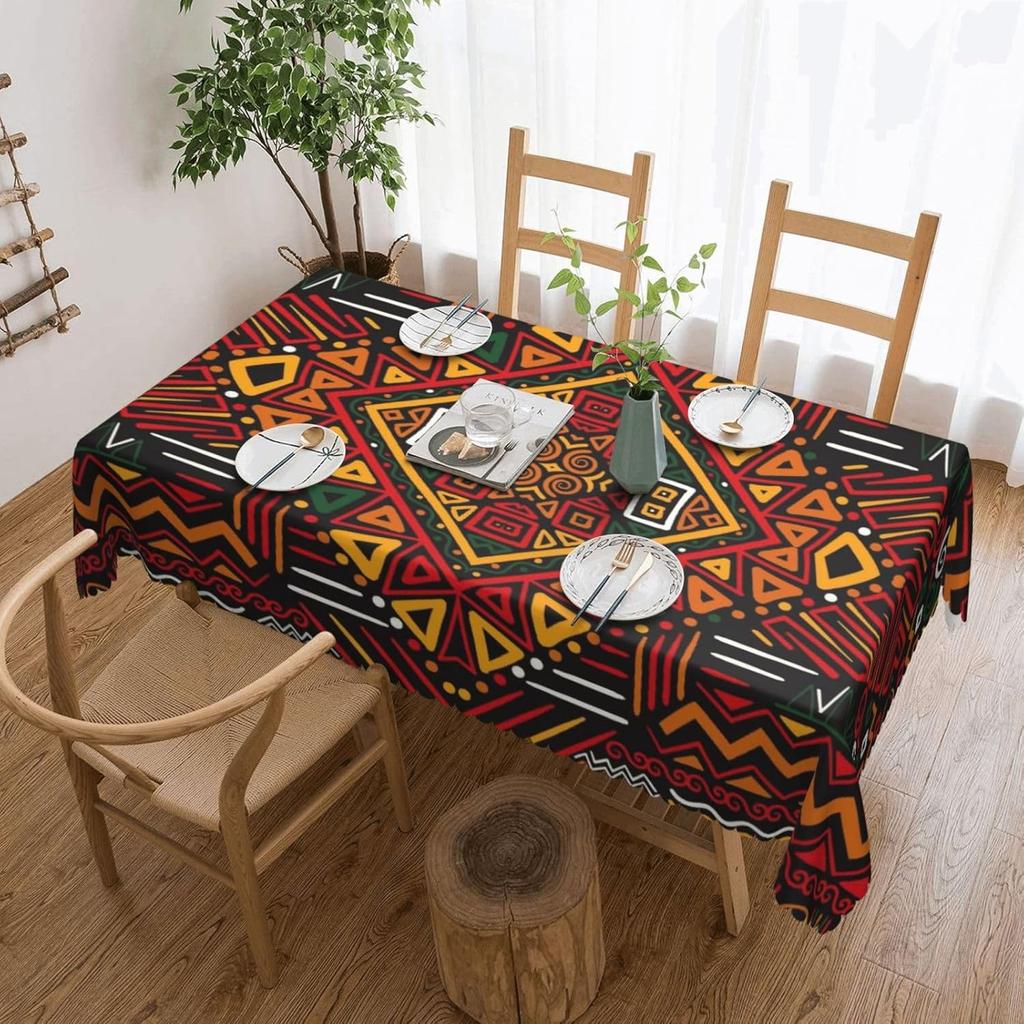 Vibrant African American Festival Tablecloth Tribal Ethnic Pattern Cultural Table Cover for Dining Kitchen Holiday Party