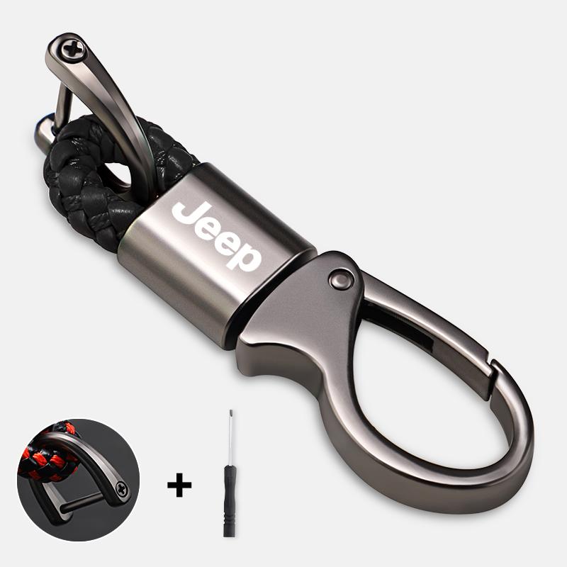 Kopphållare Zinklegering Flätat Rep Nyckelring Bilnyckelring Tillbehör För Jeep Grand Cherokee Wrangler JK Gladiator Compass Rene