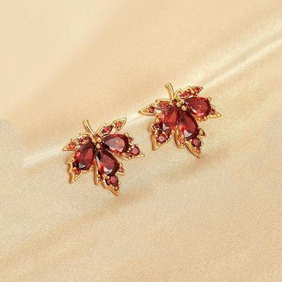 2023 Rotes Ahornblatt Silbernadel Diamant Zirkon Ohrstecker - Retro High-End Trend für Mädchen