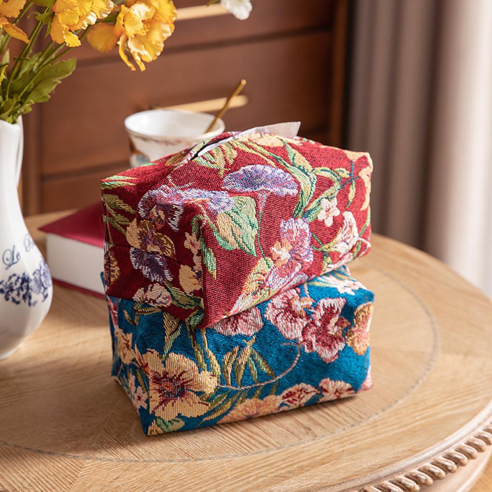 1PC Flower Embroidery Storage Bag, Chinese Style Fabric Drawer, Desktop Creative Tissue Bag, Home Decoration