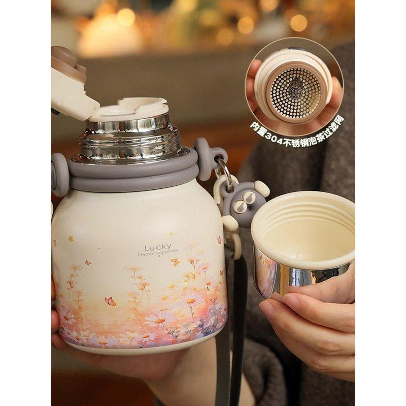 New Japanese Stainless Steel Insulated Water Bottle, European-Style Large-Capacity Thermos Cup, Outdoor Tea Brewing Cup for Girls and Students