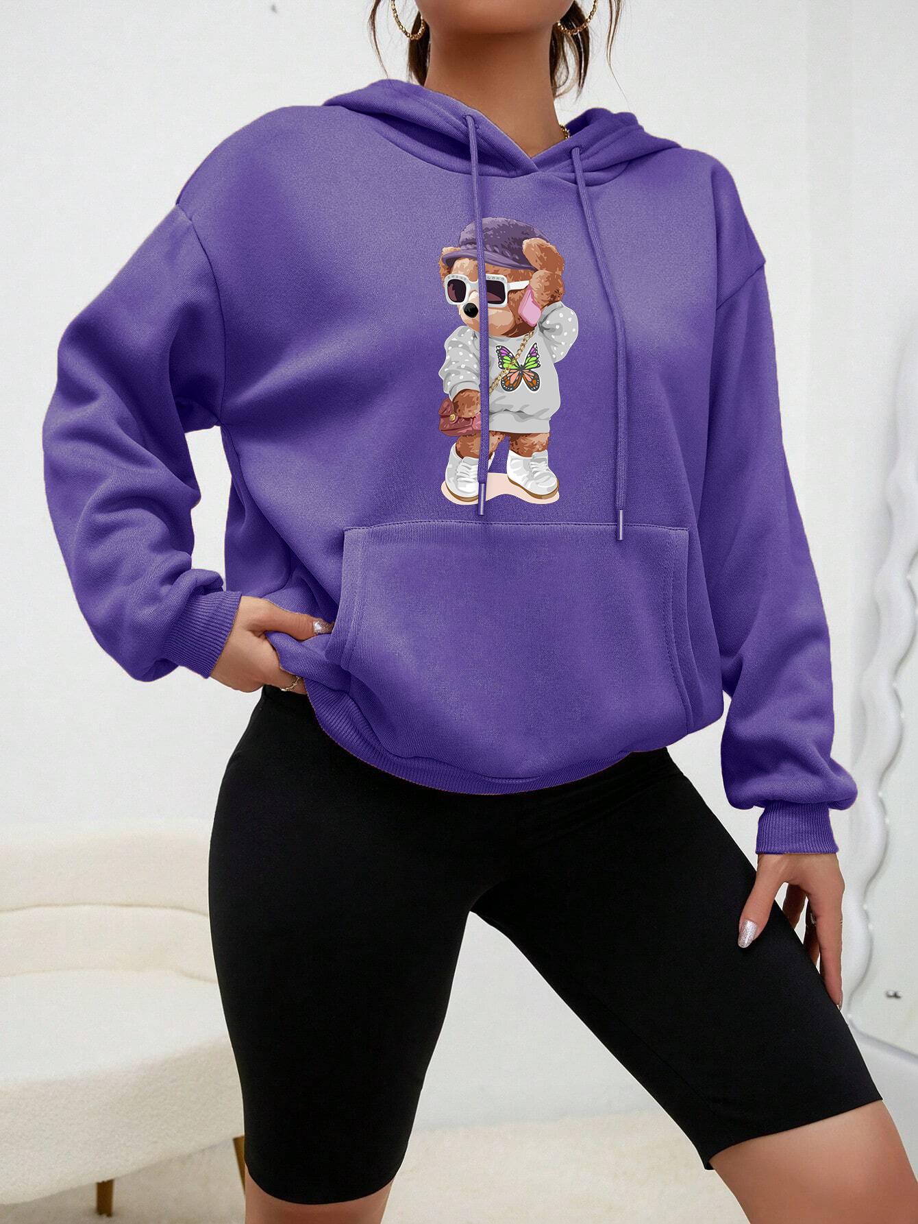 

Стильная толстовка с капюшоном Teddy Bear Girl с милым принтом для женщин, удобные толстовки с капюшоном с рисунком, новые флисовые уличные повседневные женские пуловеры 3XL