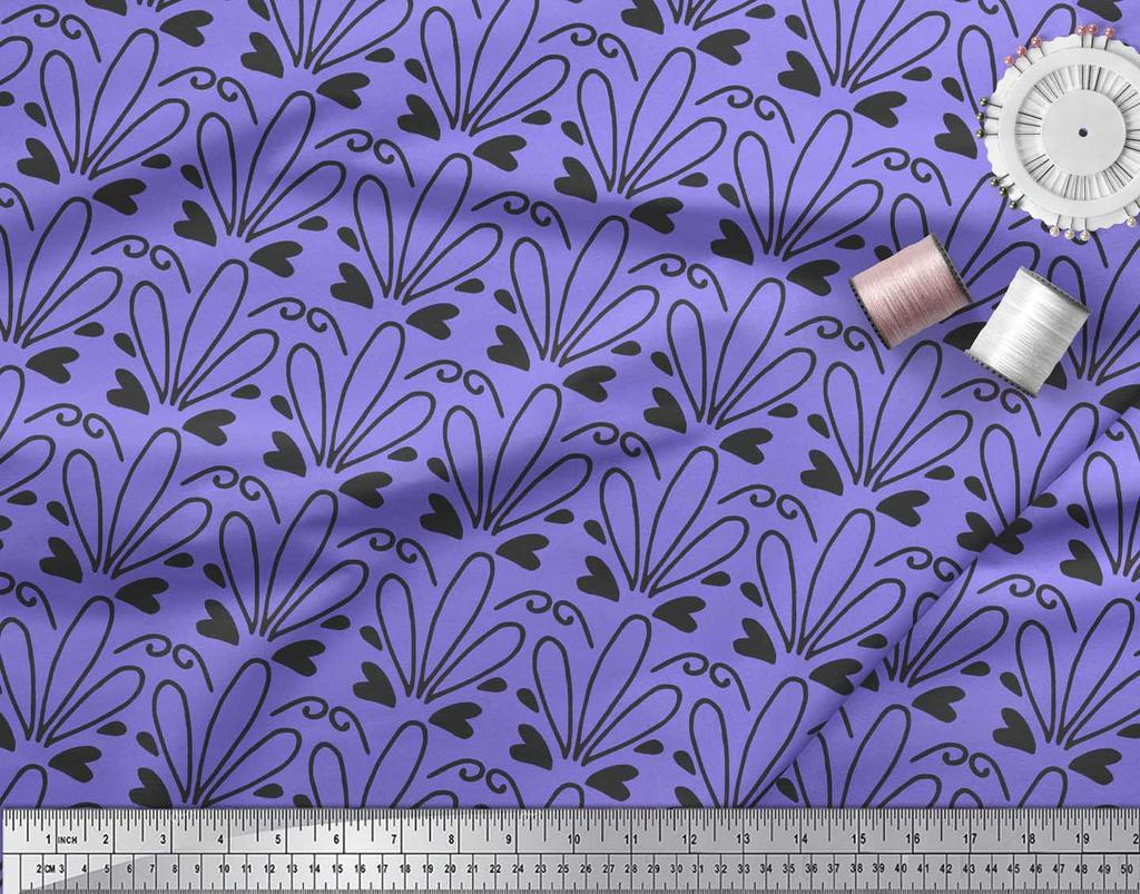Soimoi Purple Japan Crepe Satin Fabric Tendril & Abstract Fabric Prints By Metre 42 Inch