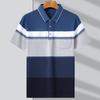 Striped Real Pocket Short-Sleeved Lapel T-Shirt, Father Dress Casual Polo Shirt Breathable Top Men