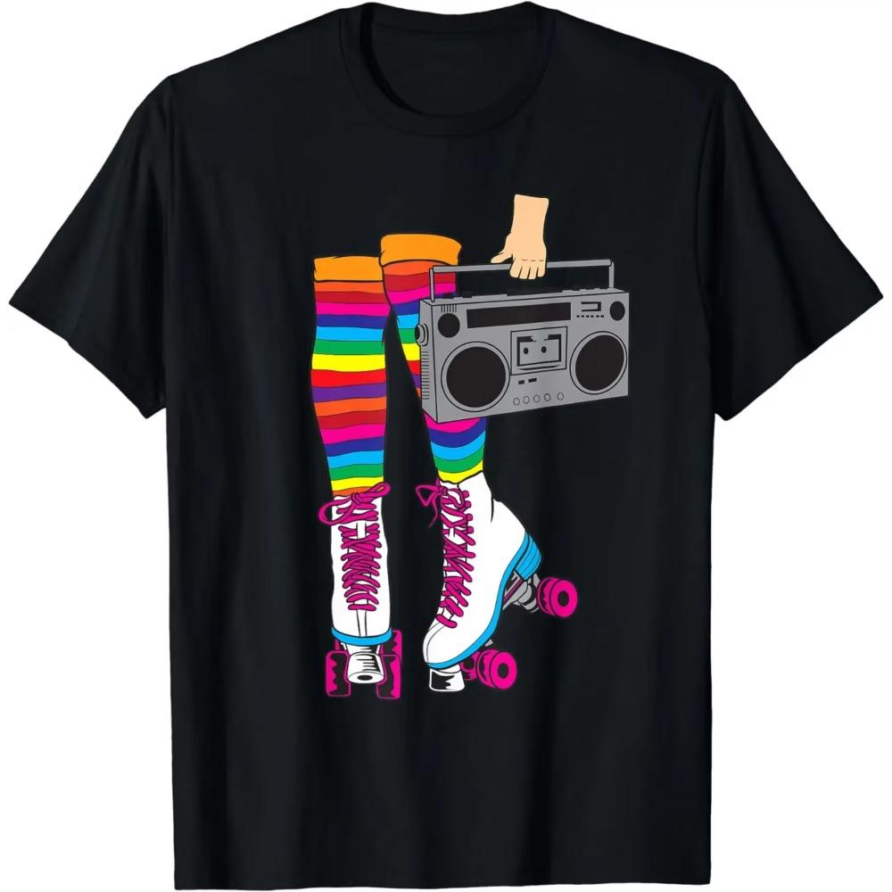

Графический подарок ретро роликовые коньки смешные 80-е роликовые коньки диско девушка подарок футболка унисекс стиль рубашки для женщин одежда XXXXXL чёрный