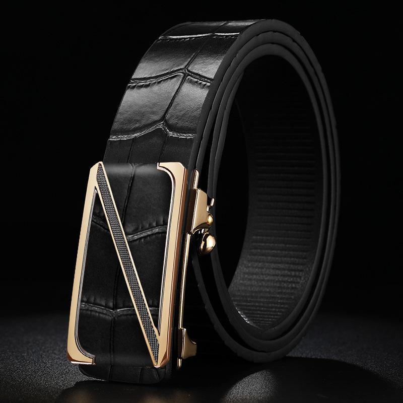 

Мужской новый ремень из натуральной кожи среднего и молодого возраста с узором под крокодила, ремень из коровьей кожи, модный простой повседневный ремень с автоматической пряжкой 130cm