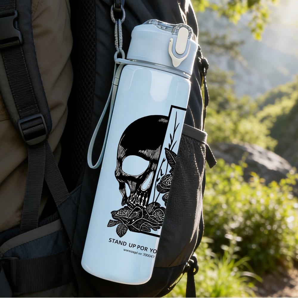 1PC Skull Soldier Monochrome Art 750ml Color Plastic Sports Water Bottle Leakproof Flip Straw Lid Suitable for Sports Office Home Use