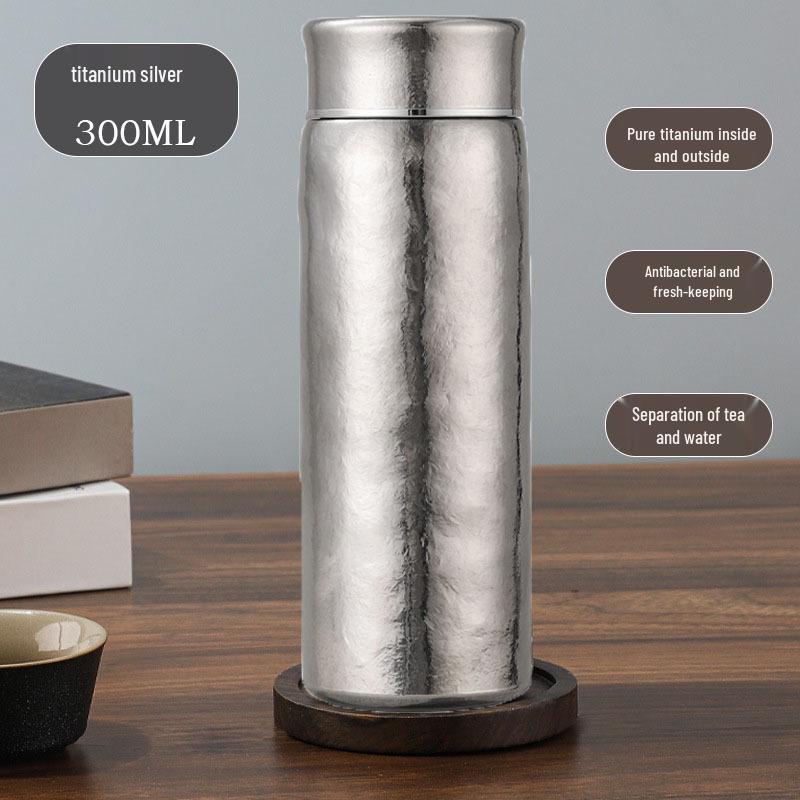Premium Pure Titanium Insulated Cup with Tea Infuser - Double-Layer Vacuum Design, Portable and Stylish for Business Use.