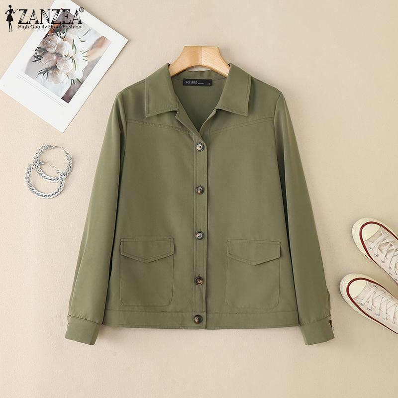 ZANZEA Women Casual Turn Down Collar Long Sleeve Autumn Blouse