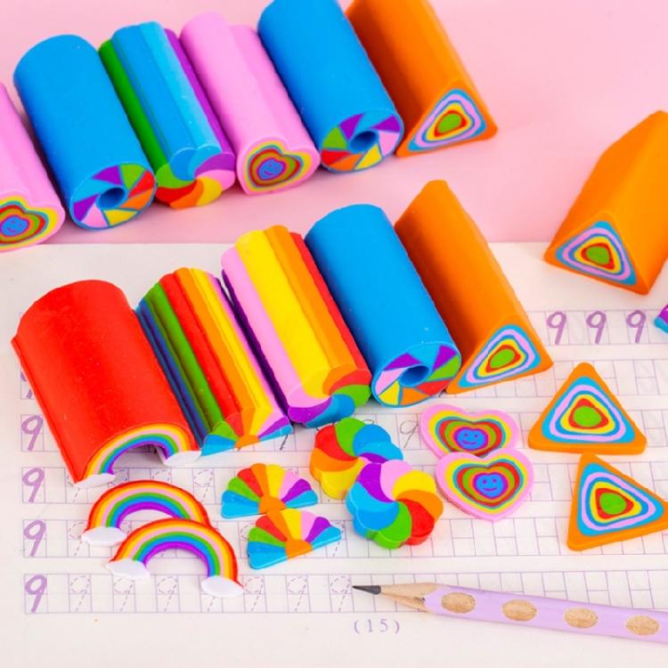 6 Pcs Pencil Erasers Back to School Erasers Rainbow Erasers Love Heart Eraser Reward Gift For Kids Writing Correction