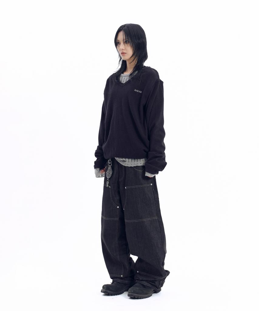AAKAM Layered V-Neck Knit (Black)