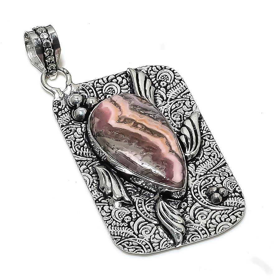 Rhodochrosite Gemstone Handmade 925 Sterling Silver Jewelry Pendant 2.56" SU-3817