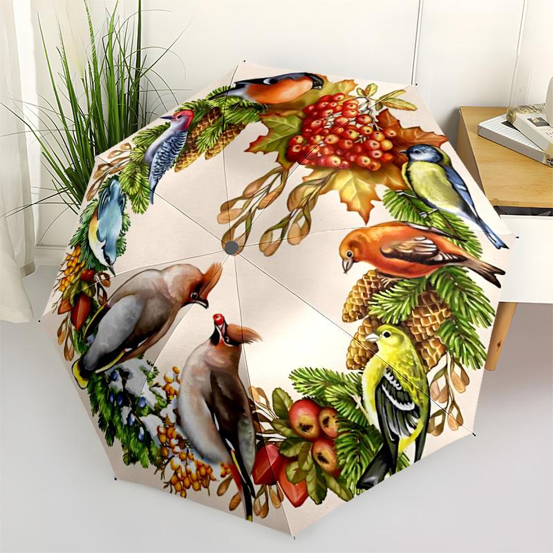 

1pc Winter Birds Automatic Opening/Closing Umbrella with Operation & Windproof Canopy yy260311003