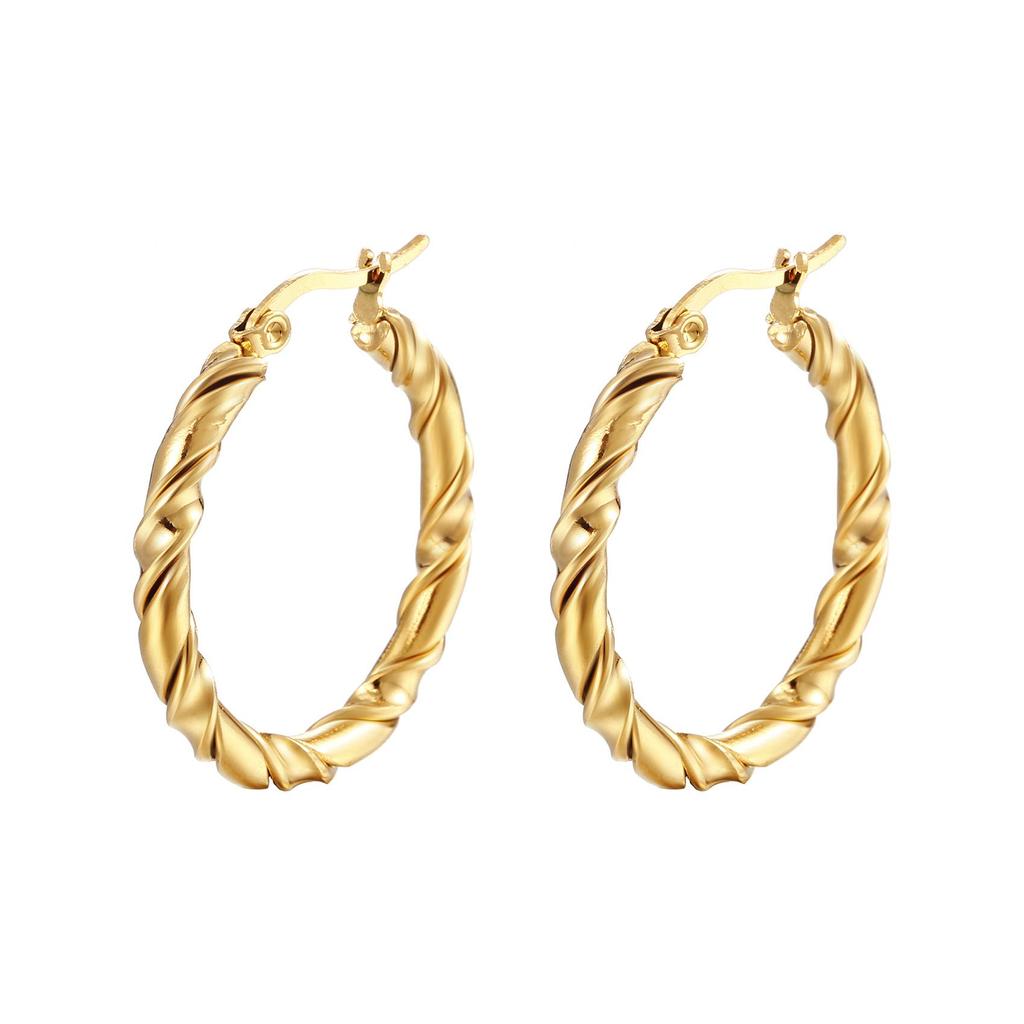 Trendy Titanium C-Shaped Stainless Steel Twisted Wire Earrings