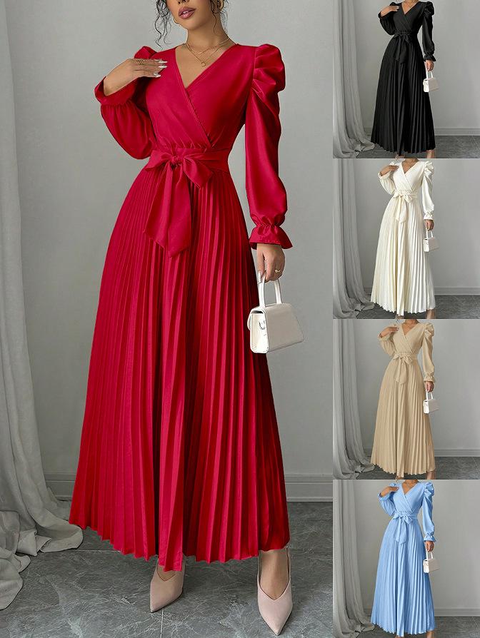 Европейское элегантное однотонное плиссированное платье для банкета 2025 S чёрный