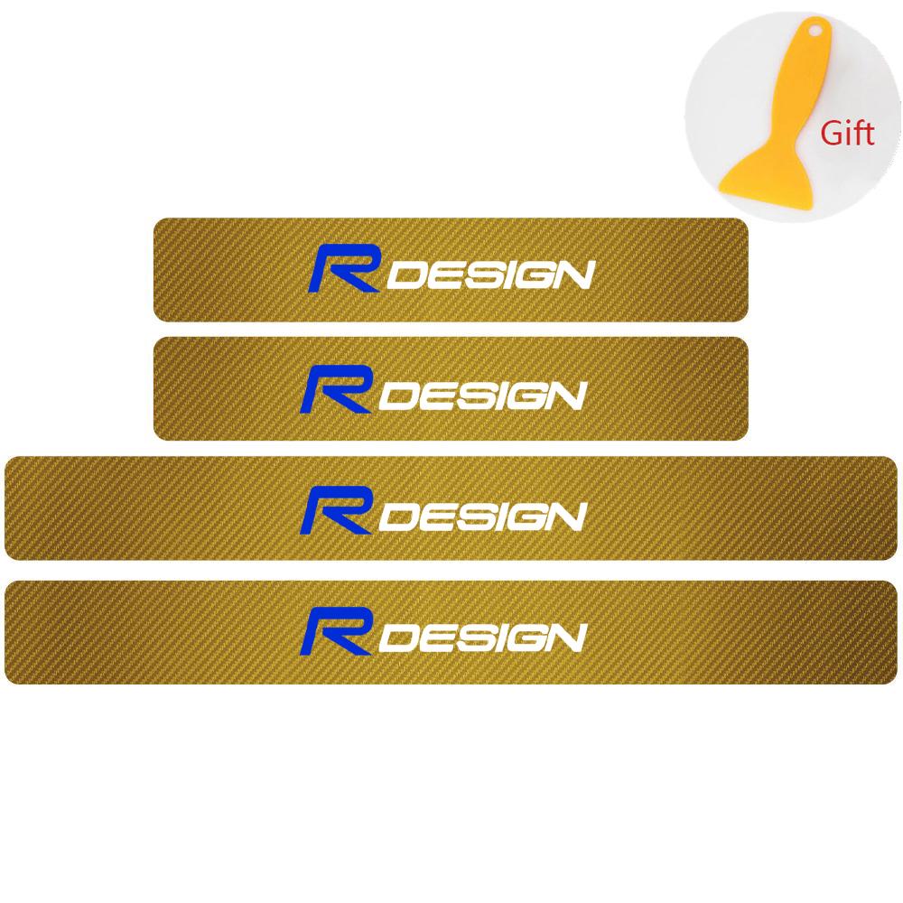 4PCS Carbon Fiber Car Door Sill Protected Stickers Auto Emblem Decal Anti-scratch For Volvo Rdesign XC60 XC90 V40 V50 V60 S60 T6 KW0