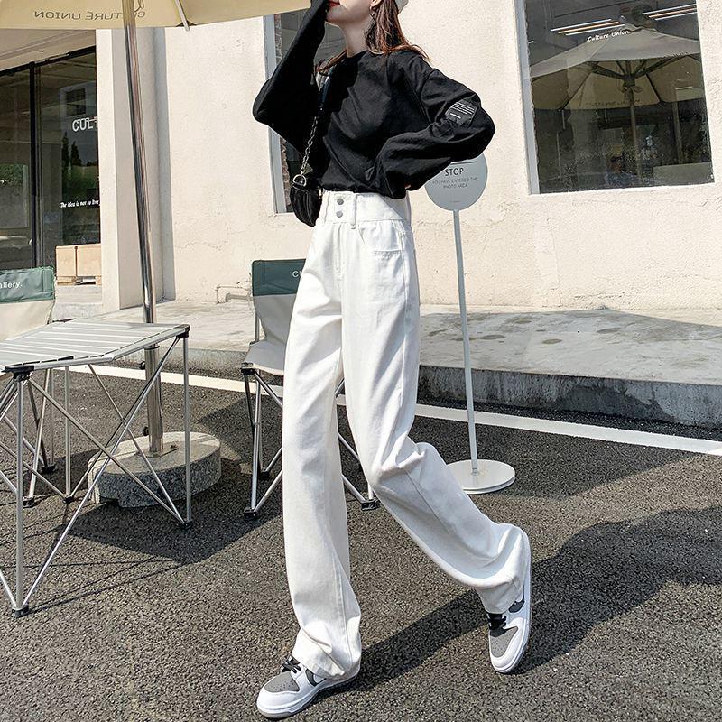 

Women s Spring 2026 Loose Light Blue High-Waisted Wide-Leg Jeans, Floor-Length, Versatile, for Petite Sizes. Small