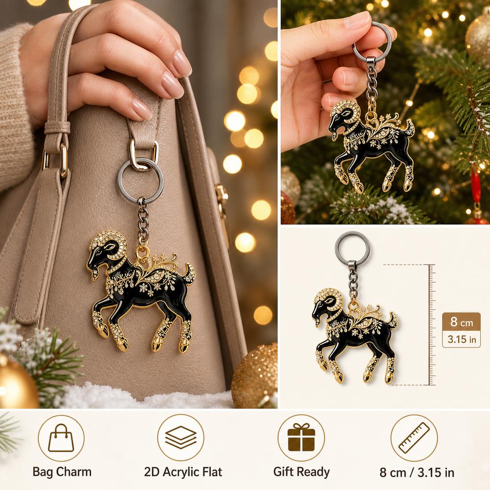 Ornate Goat Key Ring Acrylic Goat Bag Charm New Year Gift Goat Keychain Festive Occasions