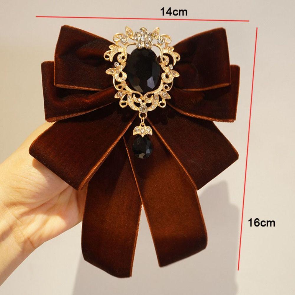 Retro Polyester Bowtie velvet Adjustable Collar Flower Diamond Collar Pins Women