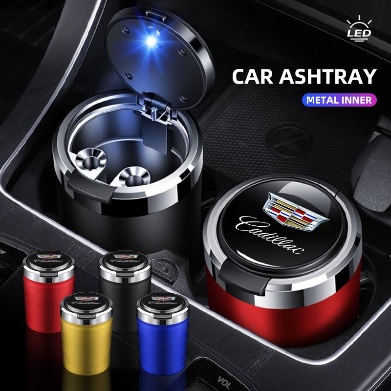 ATQ2 Car Cigarette Ashtray Cup With Lid With LED Light For Cadillac Emblem ESCALADE ATS BLS CT4 CT6 SRX STS XT4 XT5 SLR XT6 XTS