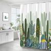 Cactus Pattern Bath Curtain Waterproof Fabric Shower Curtains Fresh Flower Plant Bathtub Screen For Bathroom Home Decoration