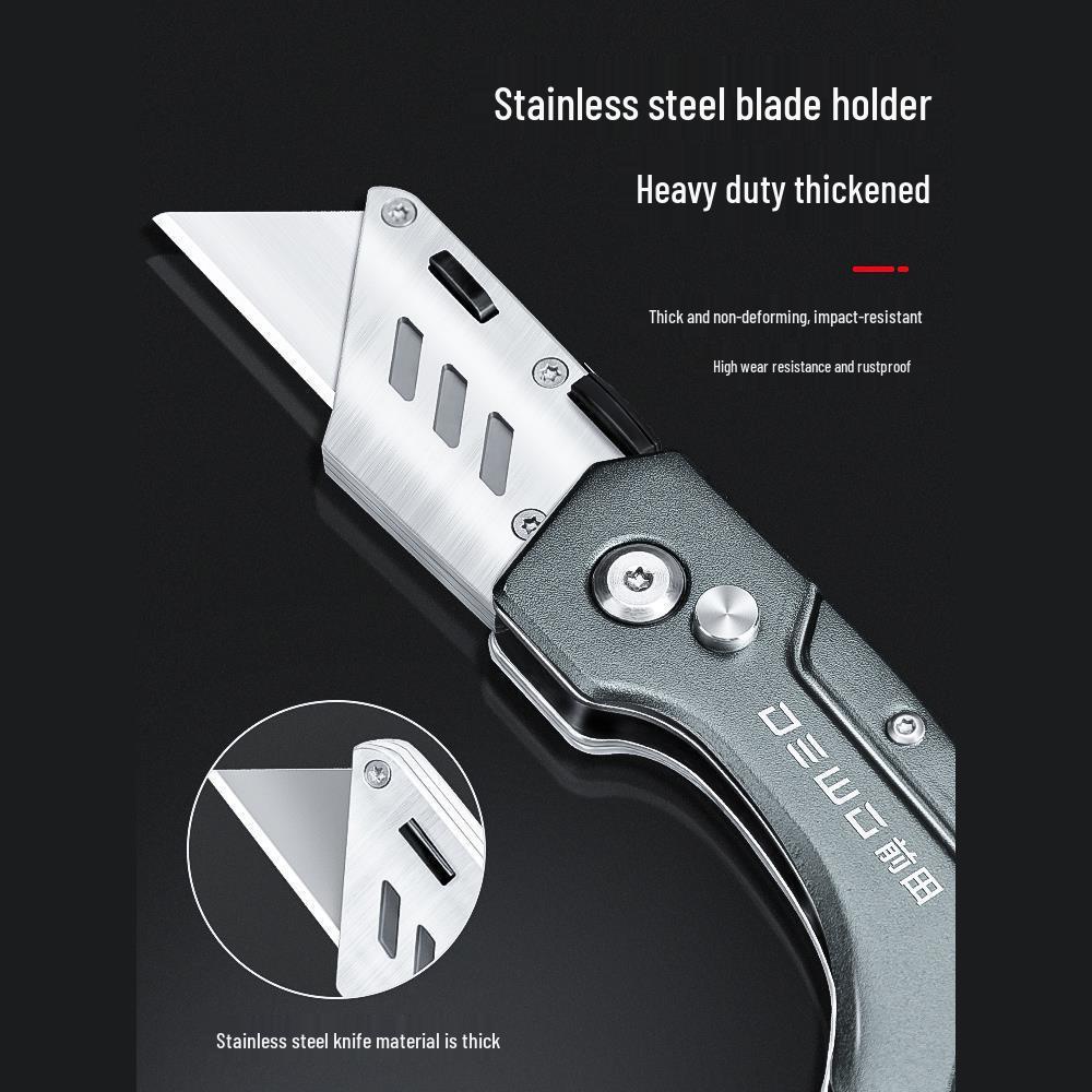 DEWO Heavy-Duty Stainless Steel Electrician's Folding Utility Knife with Cable and Wire Stripper, Thickened Hook.