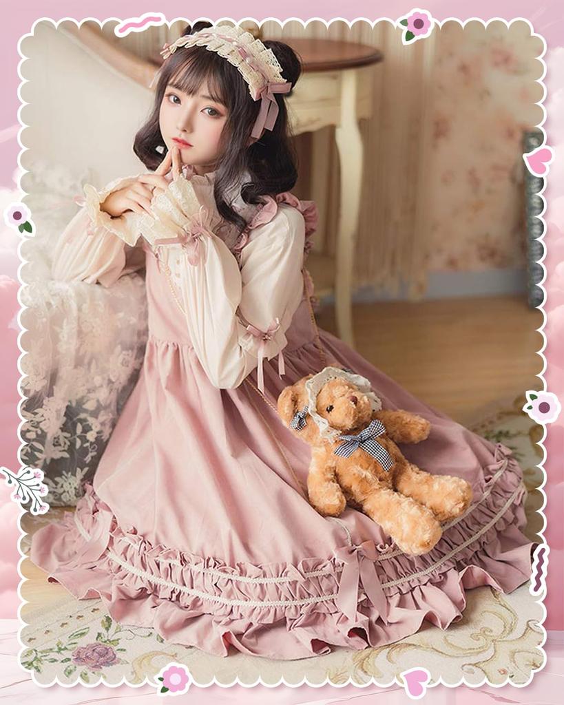 JIURUN Gothic Lolita Long Mori Plus Jumper Bowknot Long Dress, Sleeve, Anime, Girl, Size, Dress, Cross-dressing, Lolita, Gothic, Skirt, Cute, Cosplay,