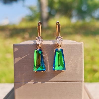 1 Pair Fashion Colorful Trapezoid Dangle Earrings for Women Cubic Zirconia Jewelry Daily Wedding Party Accessories