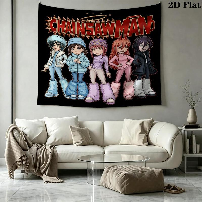 Chainsaw Man Wandteppich Ästhetisches Wandbehang Gedruckter Stoffdecke Dekorative Wandteppiche Für Schlafzimmer Wohnzimmer Heimdekoration