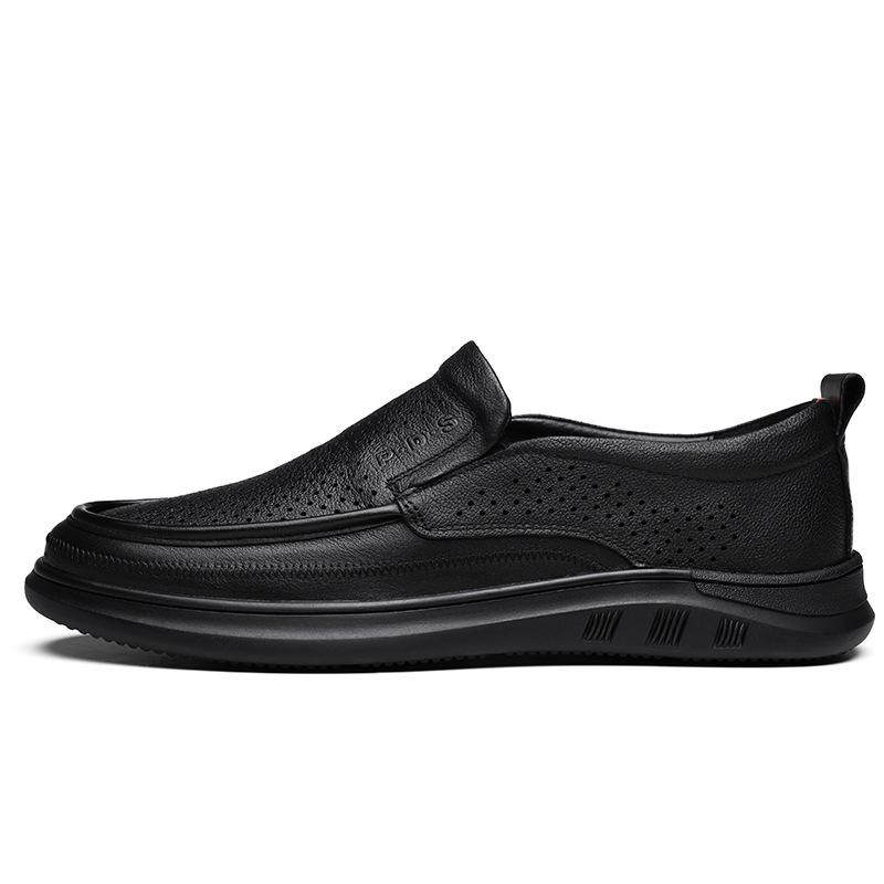 Genuine leather men's shoes 2025 summer new casual shoes punched hollow sandals versatile soft sole soft surface one pedal leather shoes