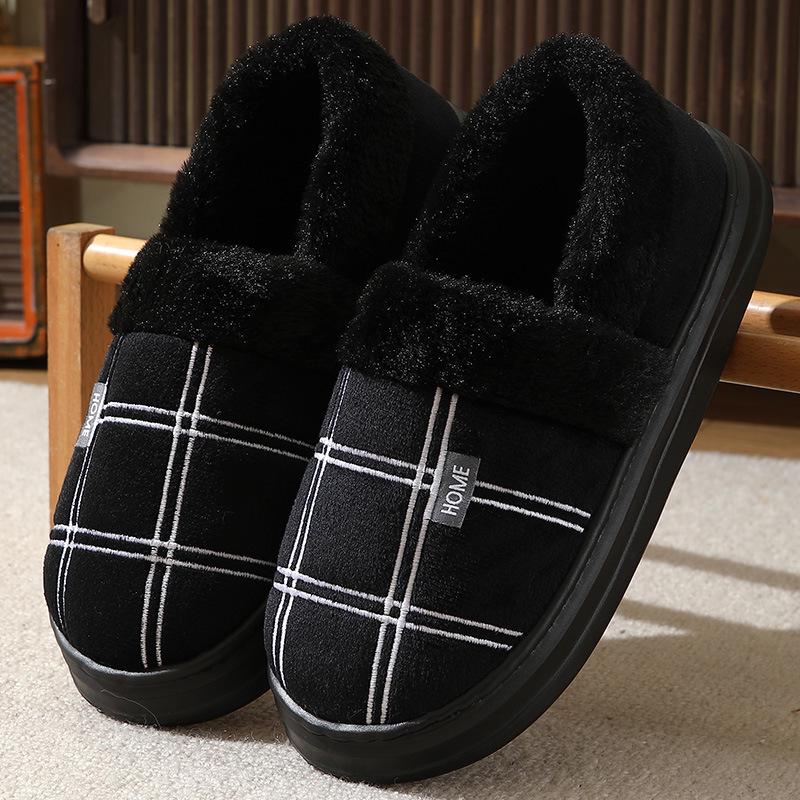 Men's Large Fur-Lined Cotton Slippers, Winter Warm, Sizes 45-48