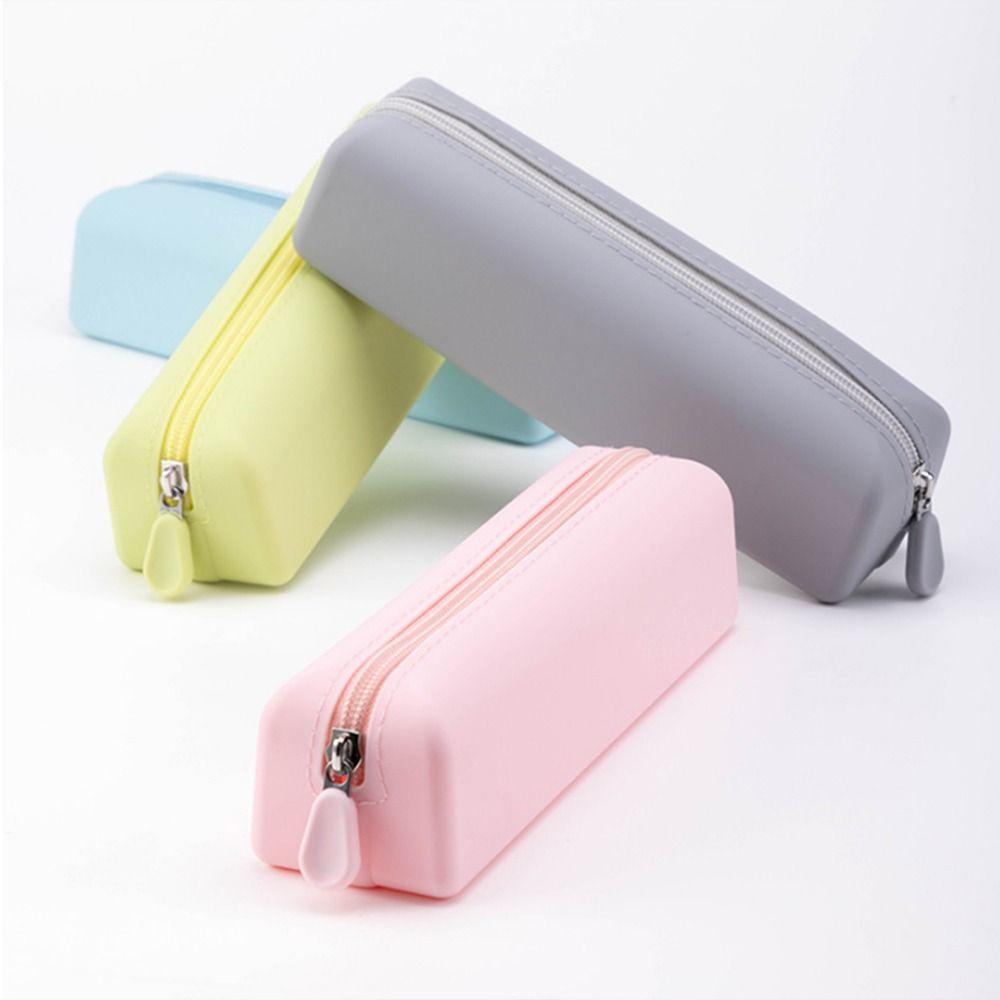 Silicone Pen Bag with Zipper Cosmetics Storage Bag Durable Pencil Case School Supplies