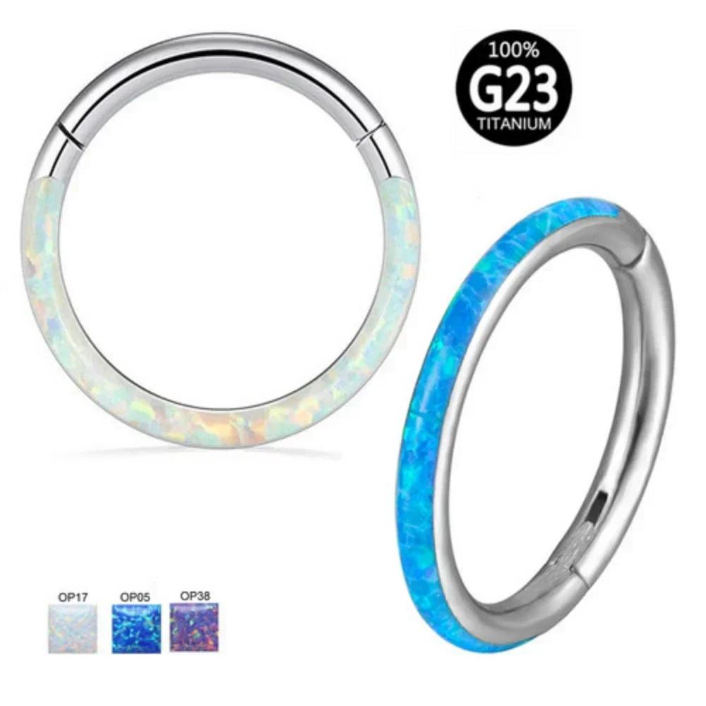 G23 Titan Frontseite Opal Nasenring 6mm - 12mm Septum Clicker Klappcreolen Ohr Knorpel Tragus Lippenpiercing