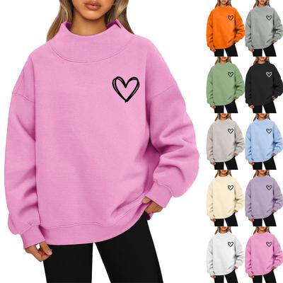 Women's Valentine's Day Print Fashion Loose High-Collar Long Sleeve Color Sweatshirt Pullover