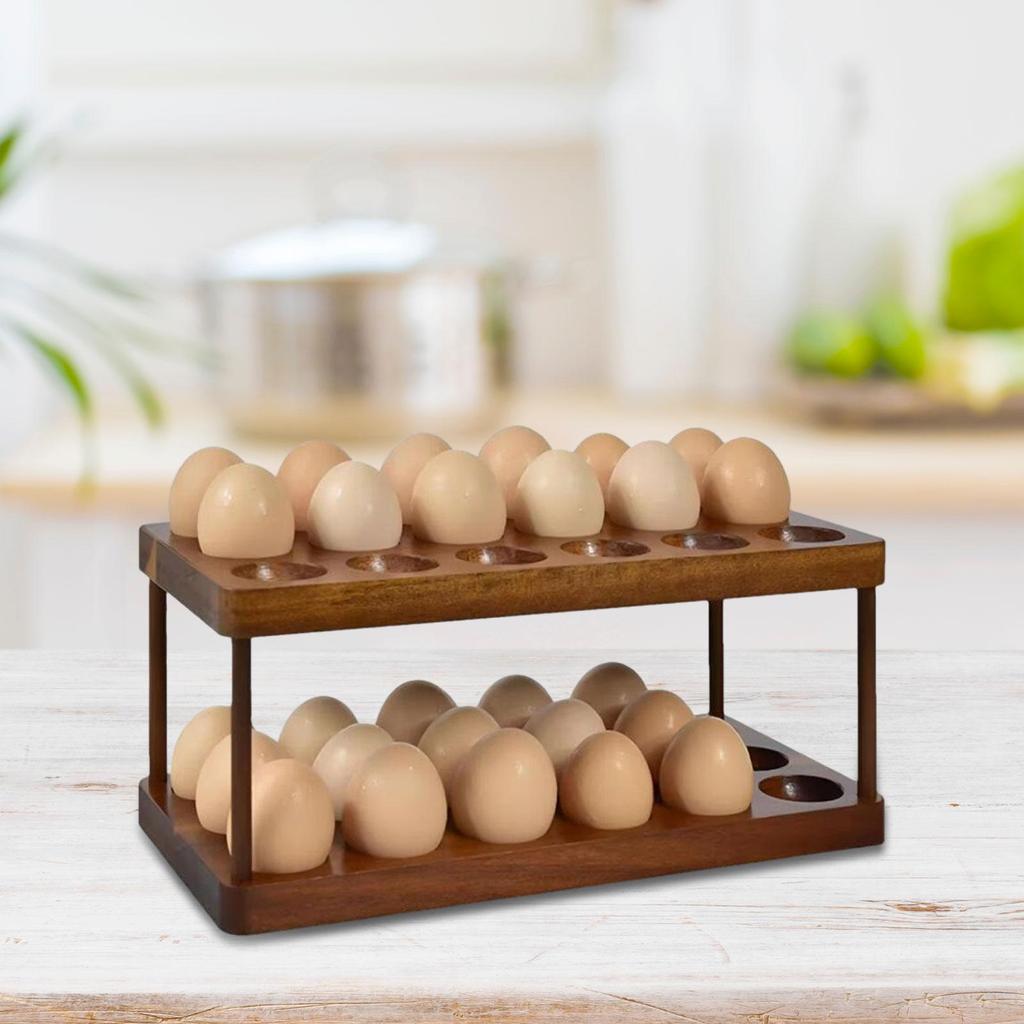 2-stöckiger Eierhalter aus Holz, stapelbar, fasst 36 Eier, Halter, Kühlschrank, Ausstellungsständer für Arbeitsplattenaufbewahrung, Küchenzubehör