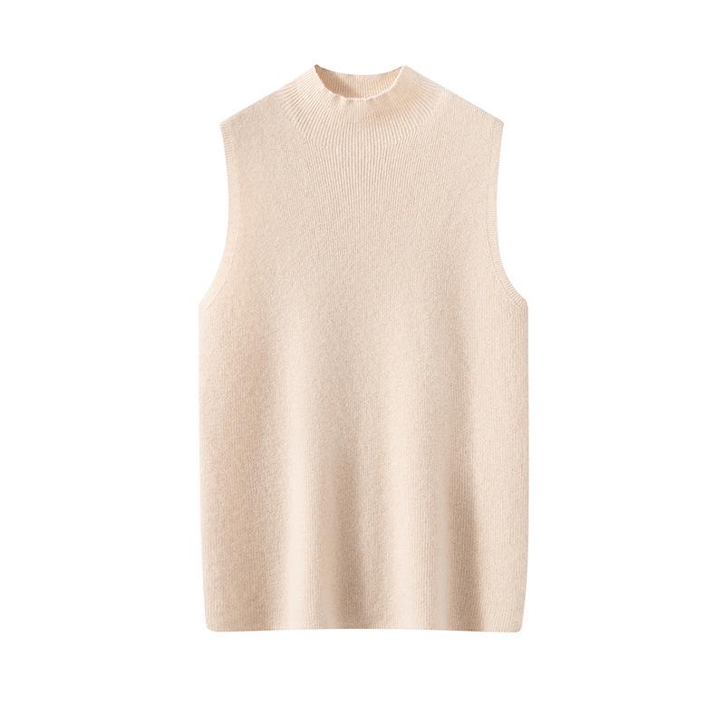Lekasha Women's Slim-Fit Sleeveless Cashmere Vest - Solid Color, Half-High Collar