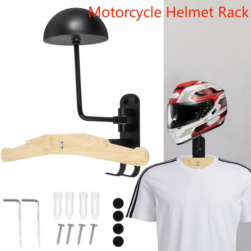 180°Motorcycle Helmet Rack, Rotation Metal Helmet Holder with 2 Hooks Helmet Hanger for Motorcycle Bike Coats, Caps, Baseballs