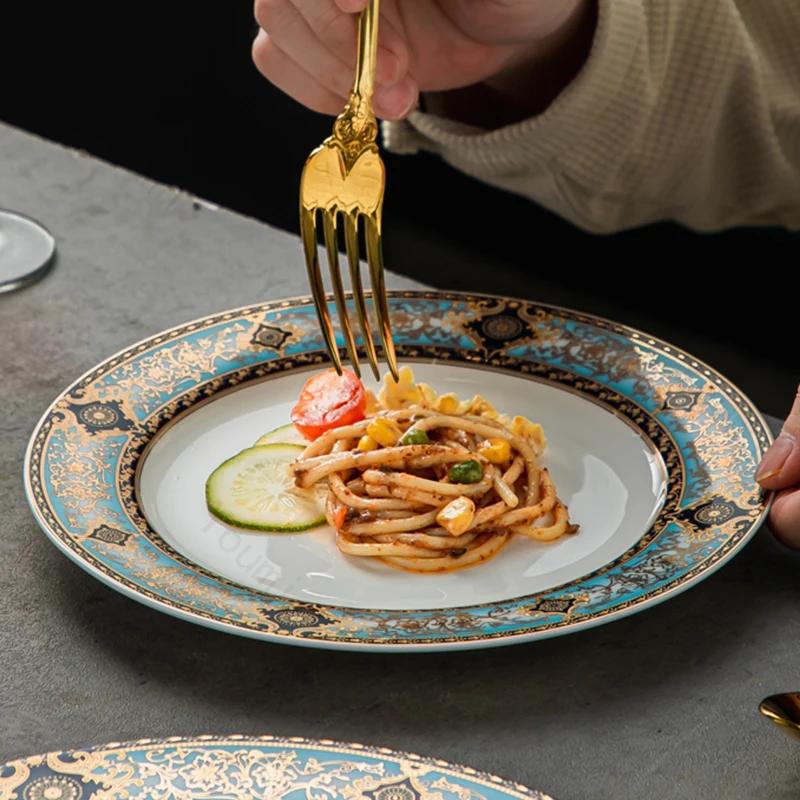 Light Luxury Circular Ceramic Plate High End Restaurant Steak Flat Plates Delicious Dishes Plate  Exquisite Household Tableware